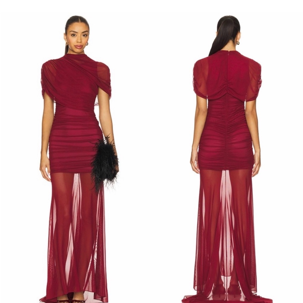 Revolve - Amanda Uprichard Evianna Mesh Gown – Burgundy • Size Large